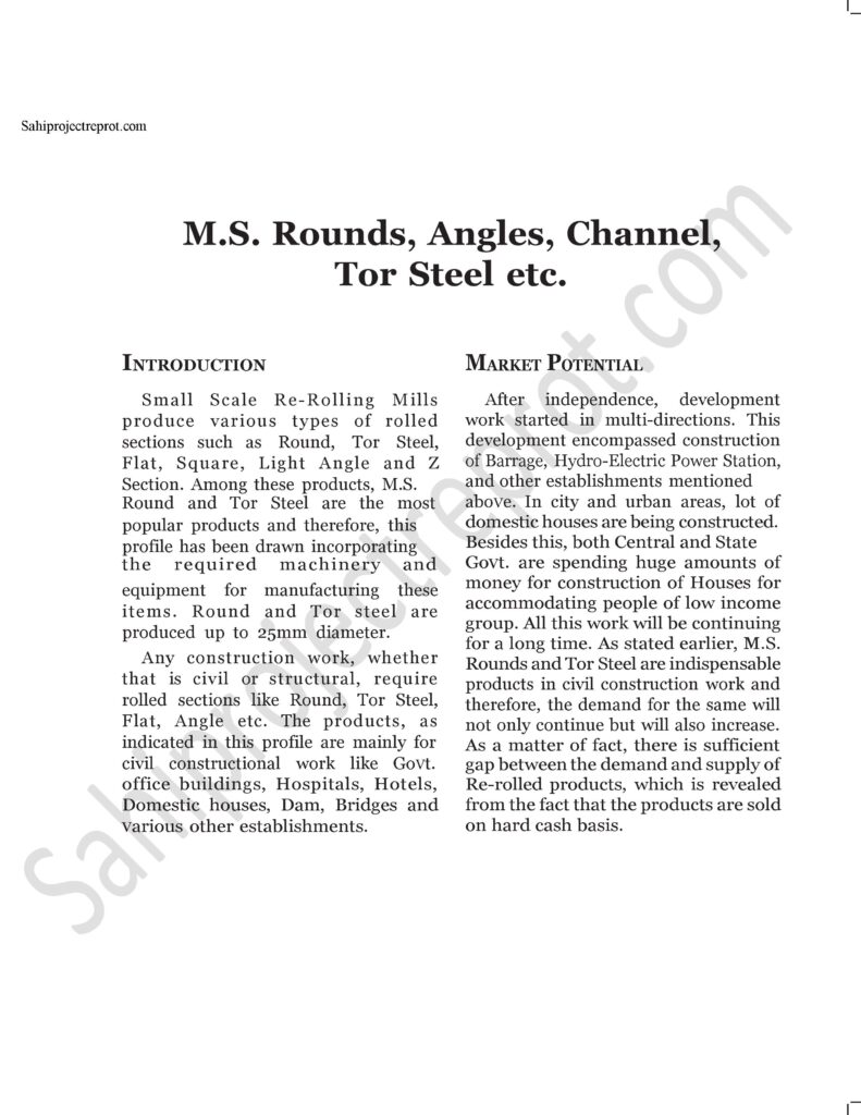 15 Sahi project report for M.S. Rounds, Angles, Channel, Tor Steel etc