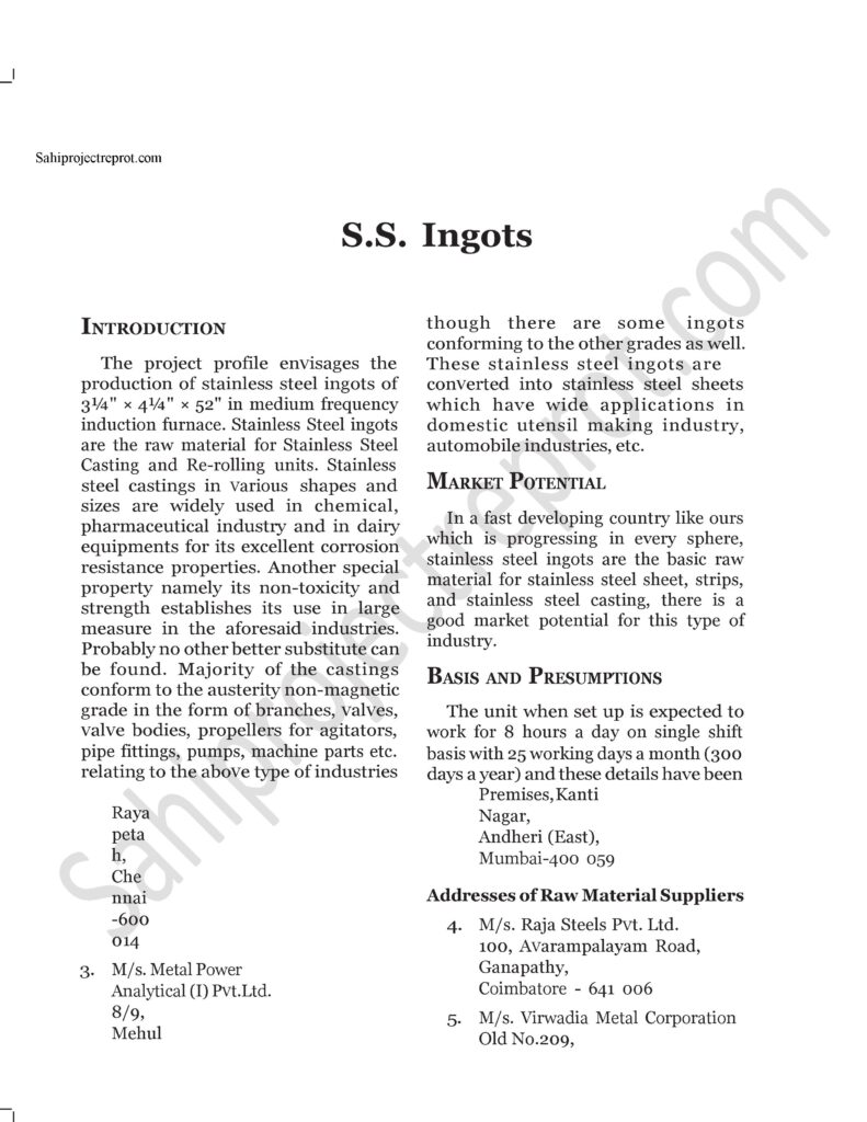 21 Sahi project report for S.S. Ingots
