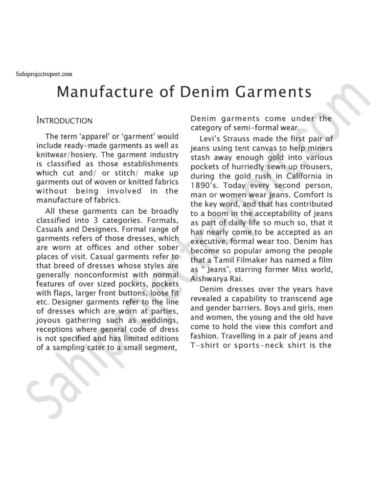 2ZOrxuFtdQeJ6YRZ 1 Sahi project report for Manufacture of Denim Garments