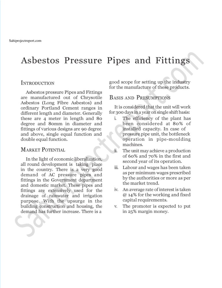 Read more about the article Sahi project report for  Asbestos Pressure Pipes and Fittings
