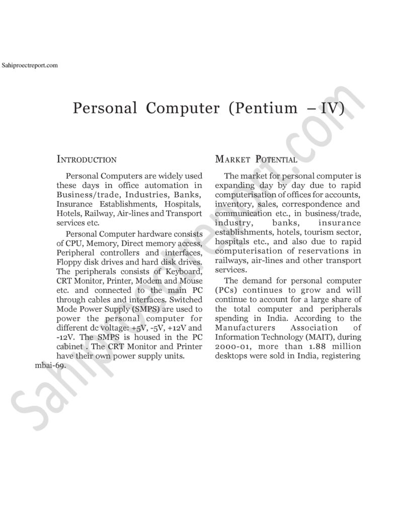 ch183 Sahi project report for Personal Computer (Pentium – IV)