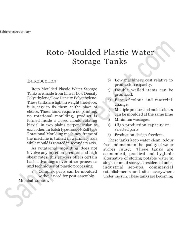 Read more about the article Sahi project report for  Roto-Moulded Plastic Water Storage Tanks