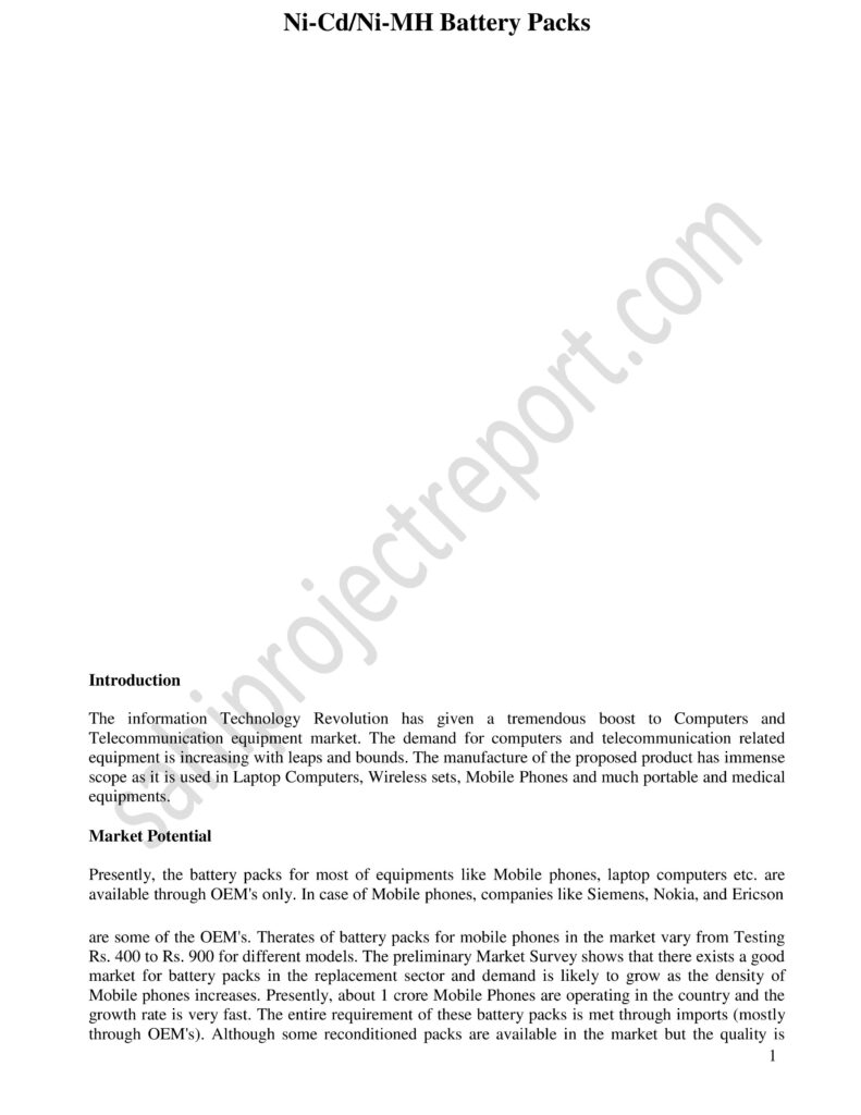 ch208 01 Sahi project report for Ni-Cd/Ni-MH Battery Packs
