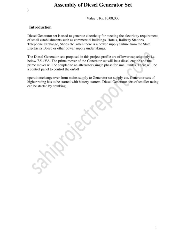 Read more about the article Sahi project report for  Assembly of Diesel Generator Set