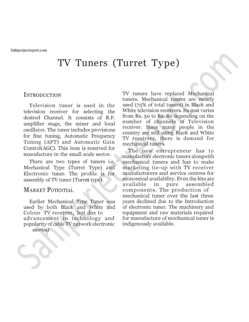 ch233 Sahi project report for TV Tuners (Turret Type)