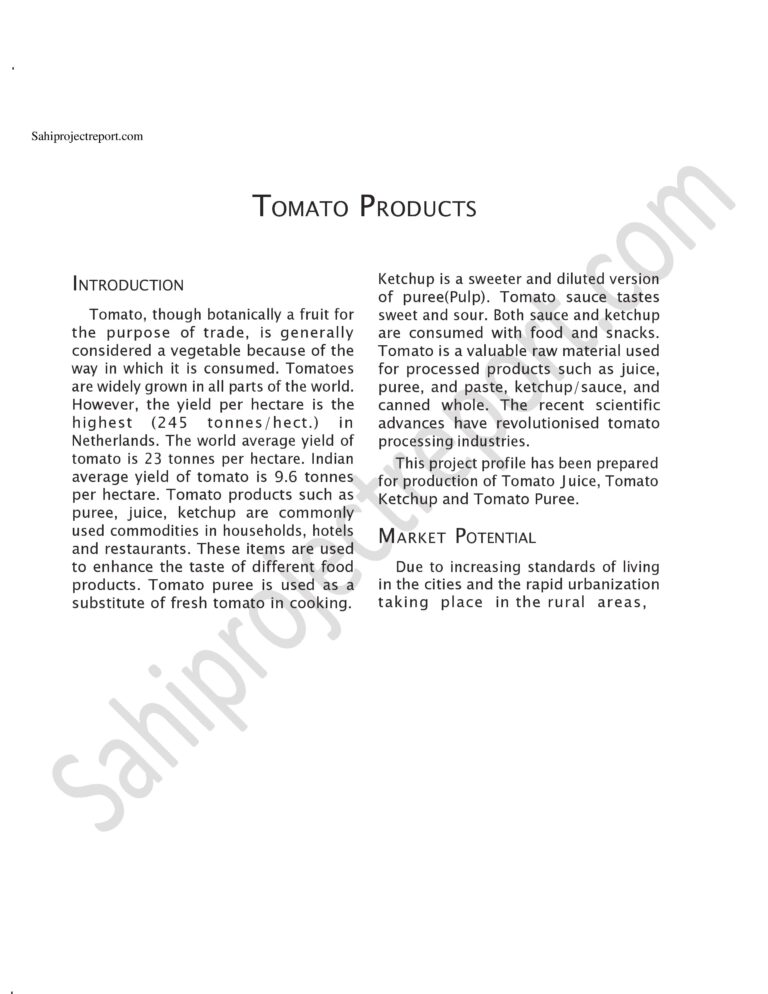 Read more about the article Sahi project report for   TOMATO PRODUCTS