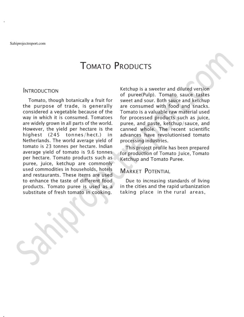 ch245 1 Sahi project report for TOMATO PRODUCTS