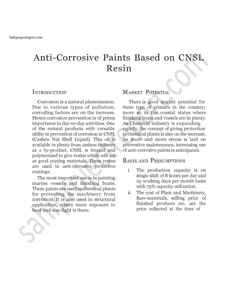 Read more about the article Sahi project report for  Anti-Corrosive Paints Based on CNSL Resin