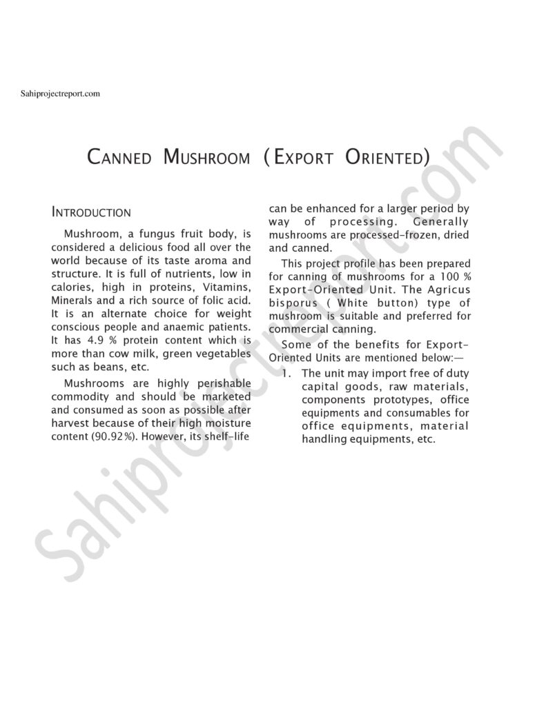 ch26 1 Sahi project report for CANNED MUSHROOM ( EXPORT ORIENTED)