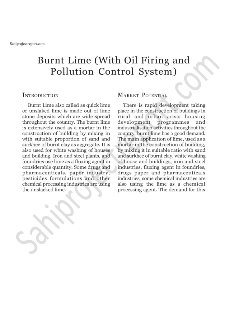 Read more about the article Sahi project report for   Burnt Lime (With Oil Firing and Pollution Control System)