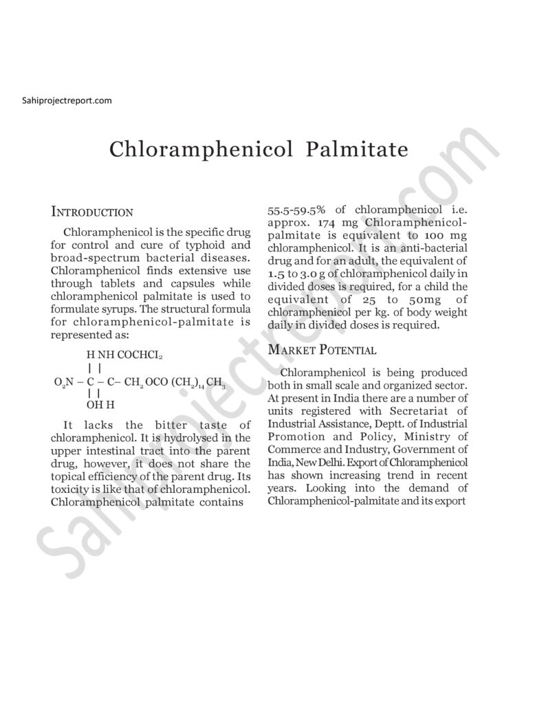 ch75 1 Sahi project report for Chloramphenicol Palmitate