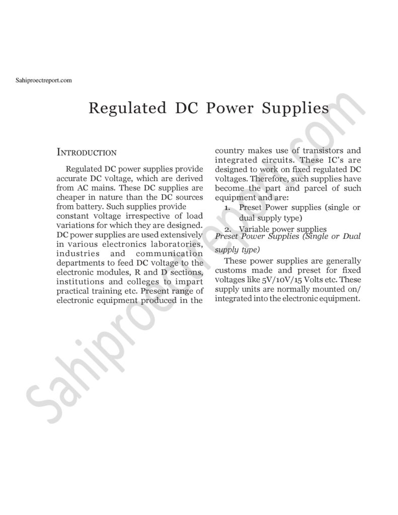 ch94 1 Sahi project report for Regulated DC Power Supplies