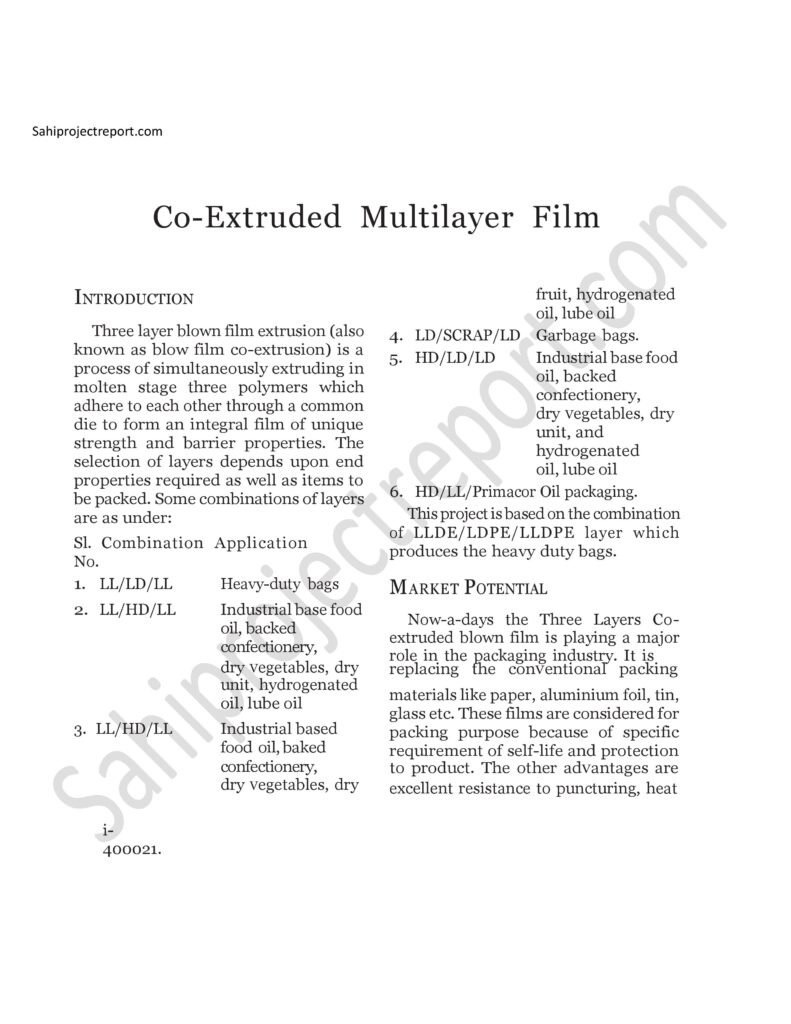 ch95 Sahi project report for Co-Extruded Multilayer Film